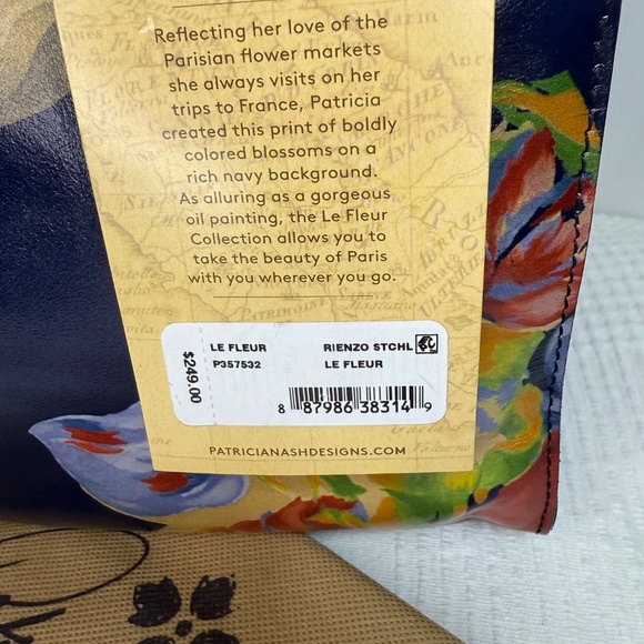 Patricia Nash Leather Rienzo- Le Fleur, Navy Floral Shoulder Bag - Picture 4 of 9